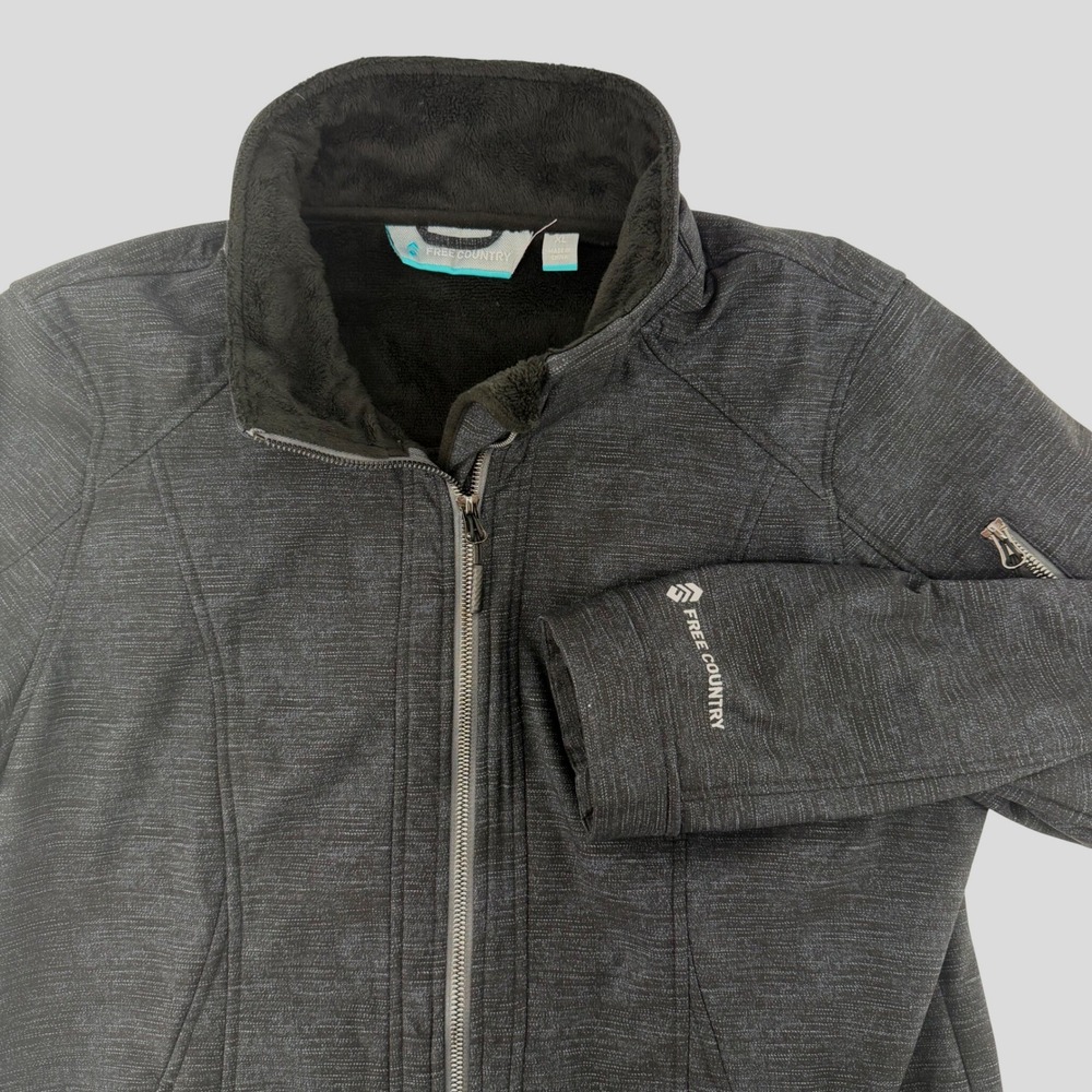 Free Country Softshell Jacket Womens XL Black Space Dye Faux Fur Lined Full Zip